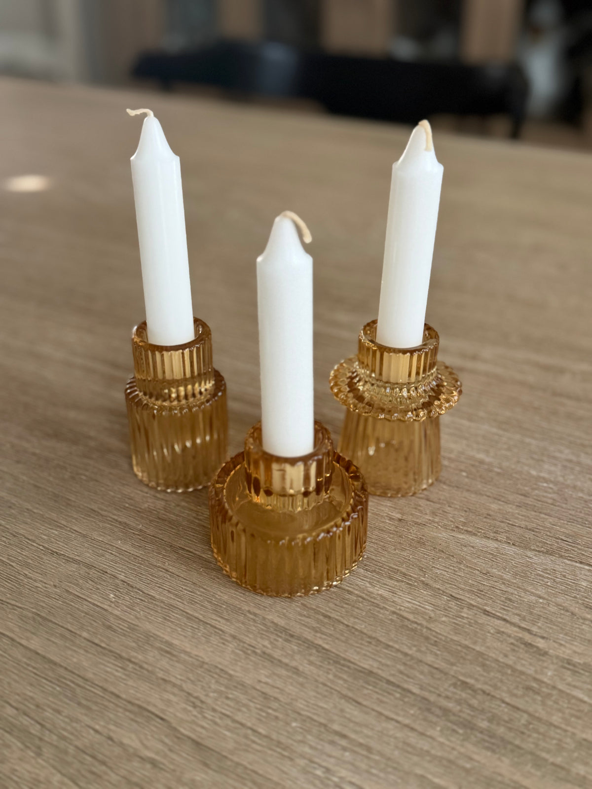 Amber Glass Candle Holders - Set of 3