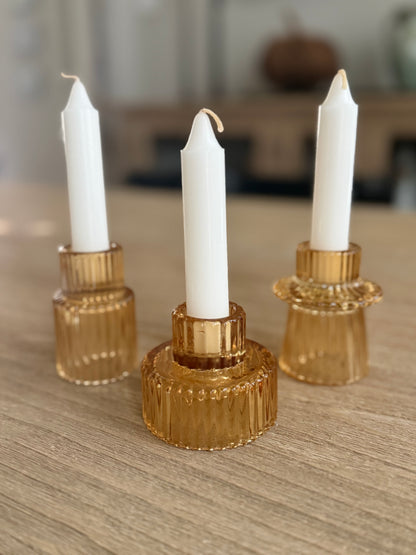 Amber Glass Candle Holders - Set of 3