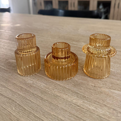Amber Glass Candle Holders - Set of 3