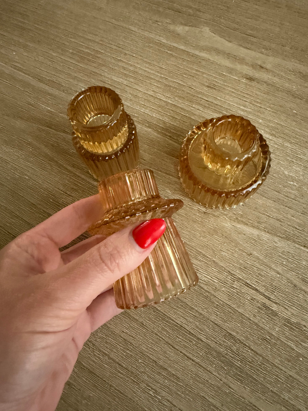 Amber Glass Candle Holders - Set of 3