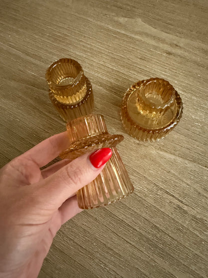 Amber Glass Candle Holders - Set of 3